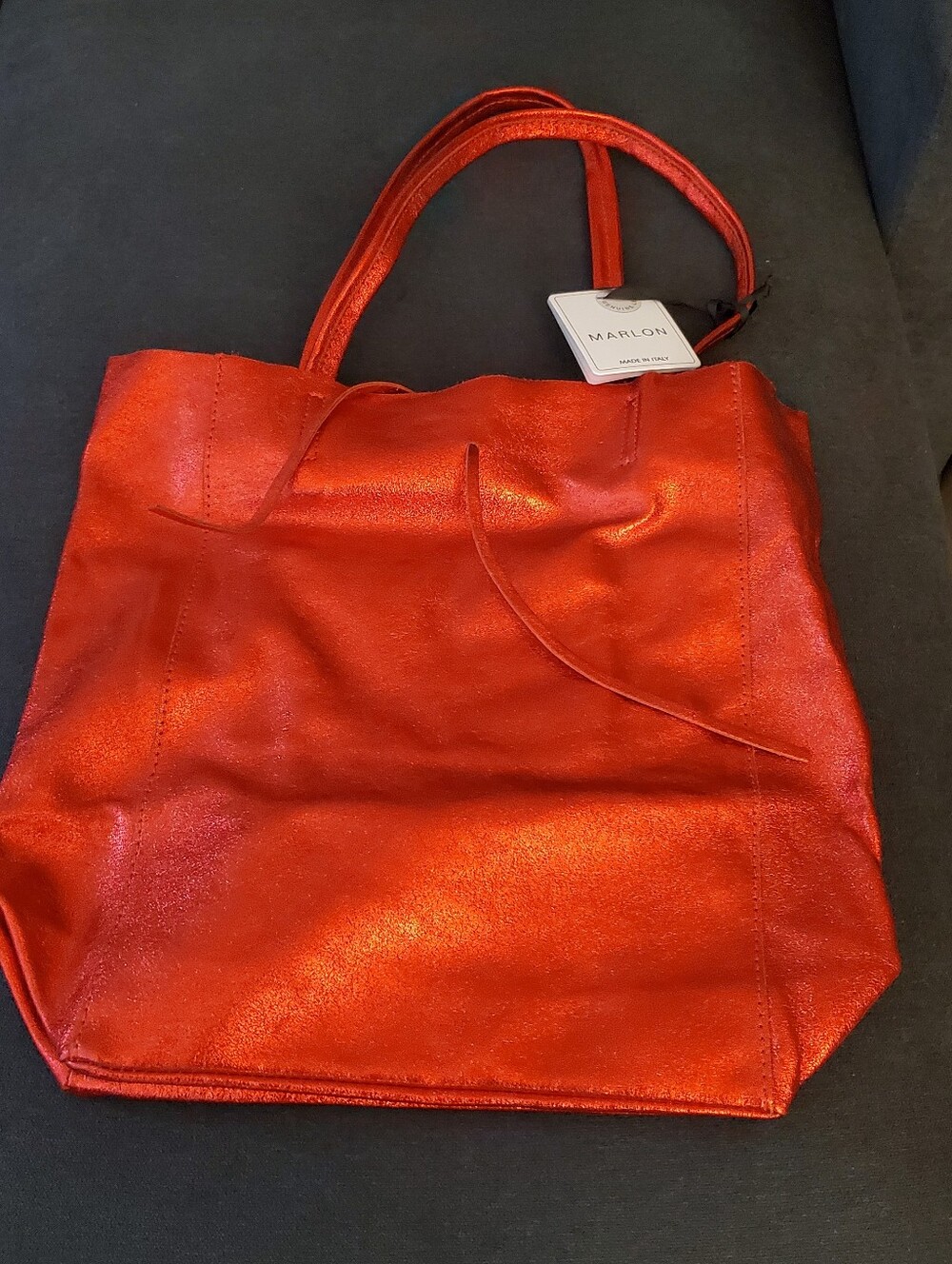 Marlon Metallic Shimmery Red Leather Tote Bag with Shoulder Straps